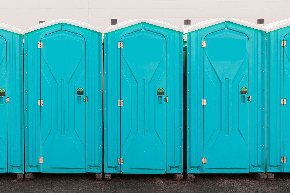 Industrial portable restroom units at a plant in Greensboro, North Carolina