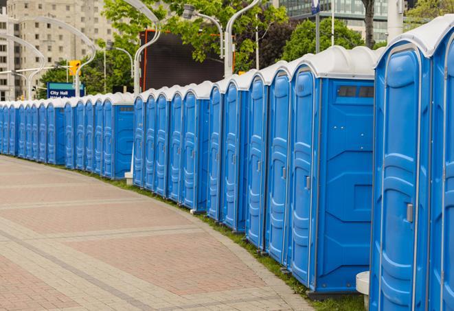 Seasonal porta potty units set up at a Greensboro, North Carolina venue