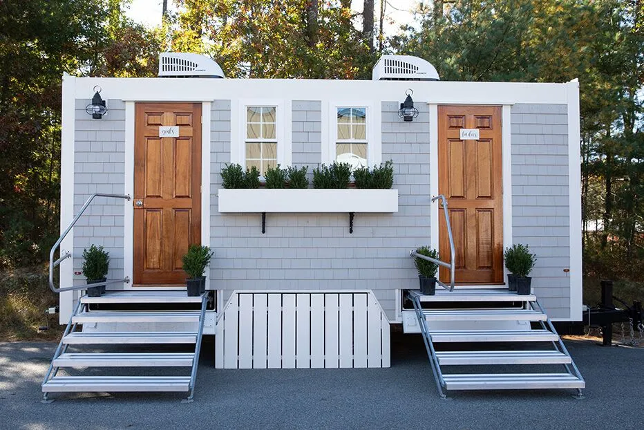 Wedding restroom units discretely staged at a venue in Greensboro, North Carolina